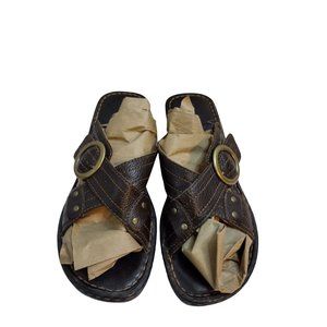 BORN Criss Cross Leather Size 9 Adjustable Slip on Sandals Shoes